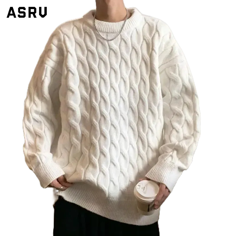 Asrv Áo Sweater Dệt Kim Cổ Tròn Màu Trơn Thời Trang Thu Đông Cho Nam