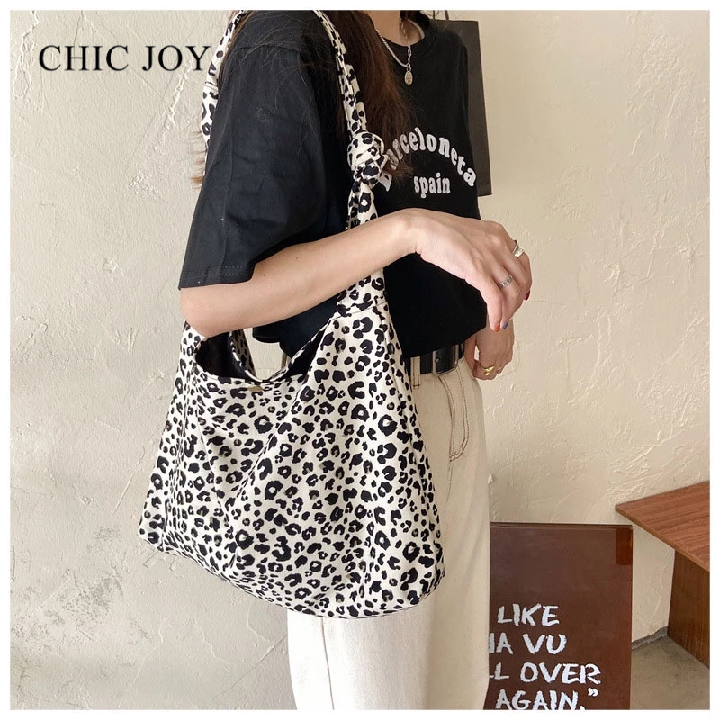 CHIC JOY Túi Xách Canvas Cỡ Lớn In Họa Tiết Da Báo Thời Trang Dành Cho Nữ