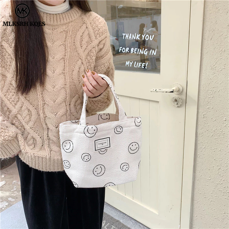 MLKSRH KQES Túi tote Chấm Bi Mặt Cười Dễ Thương Phong Cách vintage Nhật Bản Cho Nữ