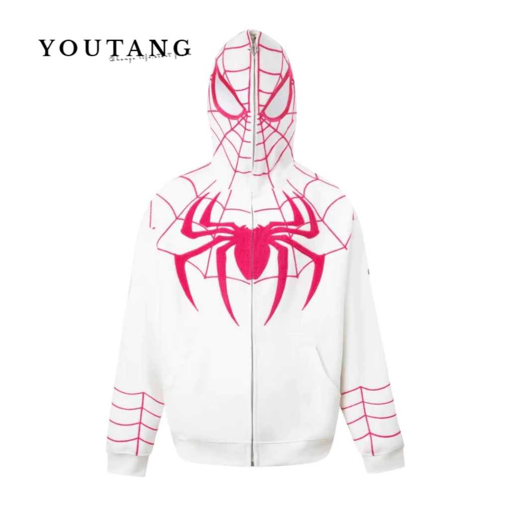 YOUTANG Áo Khoác Hoodie Thêu Hình Nhện Phong Cách retro Mỹ 2023 Cho Nam Nữ