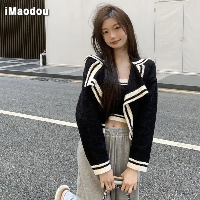 IMAODOU Bộ Áo Khoác cardigan Len Dệt Kim Dáng Ngắn Thời Trang Thu Đông 2023 Mới Cho Nữ