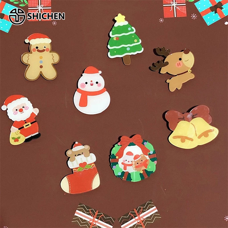 SHI CHEN Ghim cài áo bằng acrylic hình ông già noel hoạt hình dễ thương dùng làm quà tặng Giáng Sinh