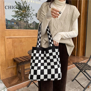Chic joy pp / túi tote đan len sức chứa lớn đơn giản cho nữ