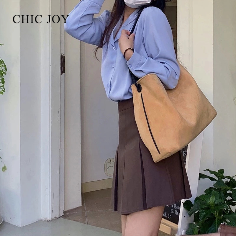 CHIC JOY Túi Xách Da Lộn Đeo Vai Sức Chứa Lớn Thời Trang Thu Đông Phong Cách retro
