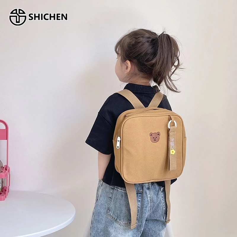SHI CHEN Ba Lô Đi Học Nhẹ Nhàng Chống Bụi Bẩn Thêu Hình Gấu Phong Cách Hàn Quốc Dễ Thương Cho Trẻ Mẫu Giáo