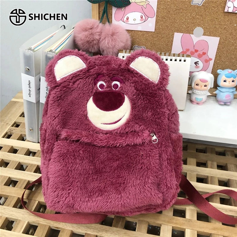 SHI CHEN Ba Lô Đeo Vai Cỡ Lớn Đính Gấu / Dâu Tây Nhồi Bông Dễ Thương Cho