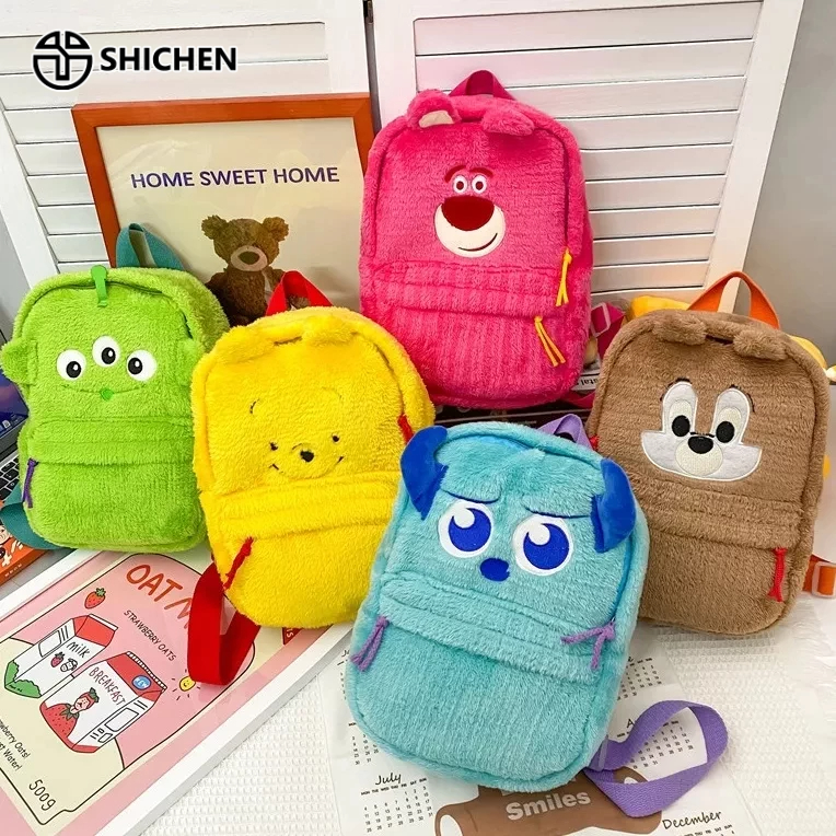 SHI CHEN Ba Lô Vải Lông Họa Tiết Gấu Dâu Tây Màu Kẹo Sức Chứa Lớn Cá Tính Mới