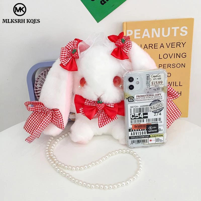 MLKSRH KQES Túi Đeo Chéo Vai mini Họa Tiết Thỏ Hoạt Hình Đính Nơ Bằng Vải Lông Phong Cách Lolita Dễ Thương Dành Cho Bạn Gái