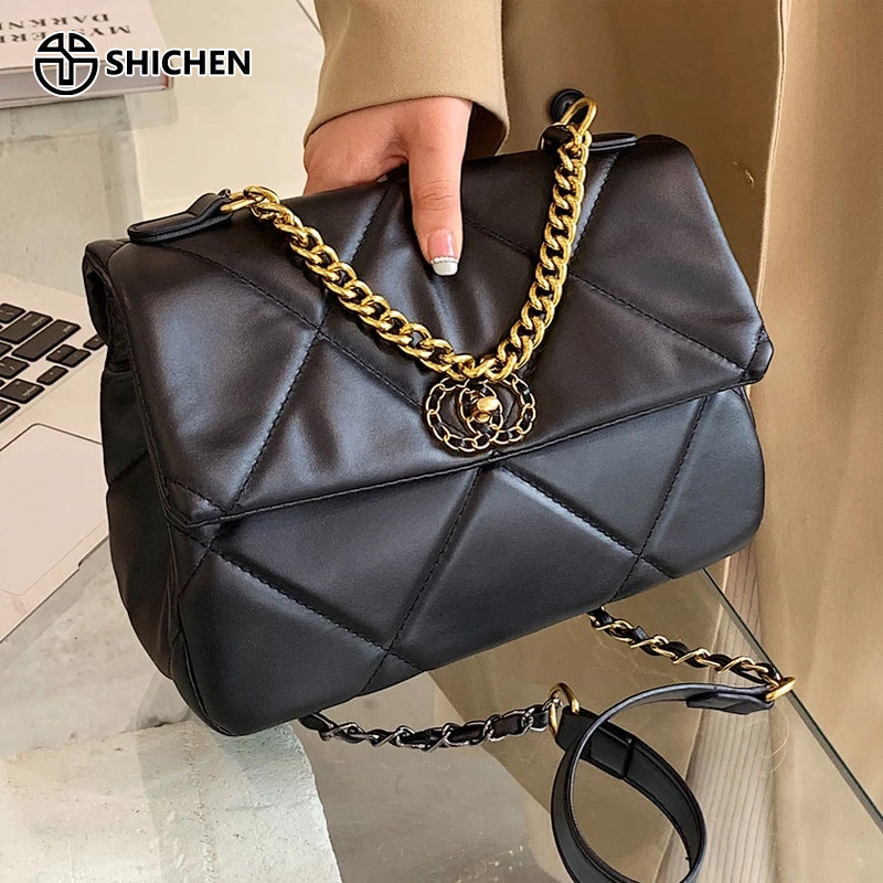 SHI CHEN Túi Xách Đeo Vai Màu Đen Phong Cách retro Thời Trang Cho Nữ