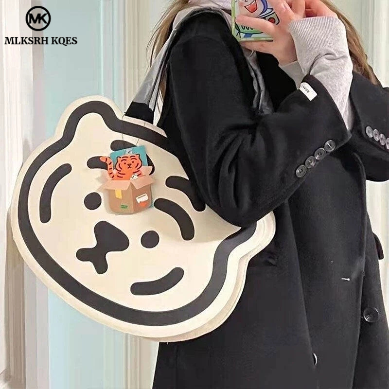 MLKSRH KQES Túi Đeo Chéo Đa Năng Hình Đầu Hổ Bằng Vải Canvas Phong Cách Hàn Quốc Mới Dành Cho Bạn Nữ