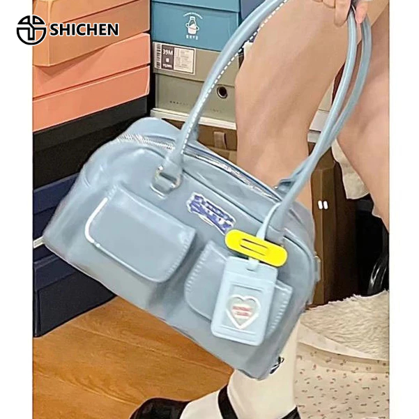 SHI CHEN Túi Đeo Vai Nhiều Ngăn Da Sáp Dầu Phong Cách Ngôi Sao Hàn Quốc Giống Nhau Đơn Giản Hợp Thời Trang Niche