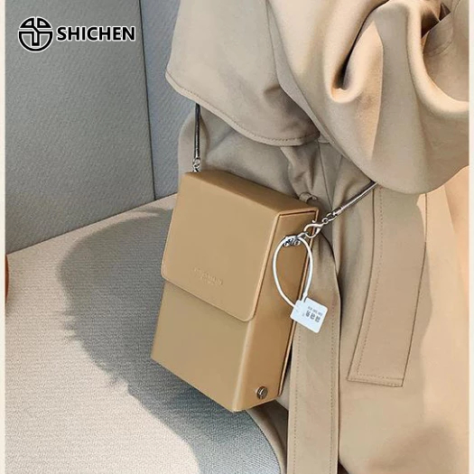 Túi đeo chéo SHICHEN dáng vuông mini phối chuỗi xích đựng điện thoại thiết kế thời trang cho nữ