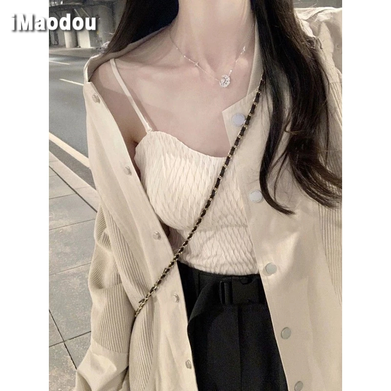 IMAODOU Áo Khoác Bóng Chày Vải Nhung Phong Cách retro Thời Trang Xuân Thu 2023 Mới