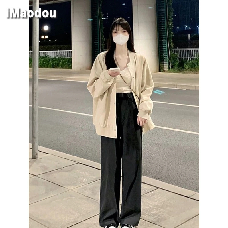 IMAODOU Áo Khoác Bóng Chày Vải Nhung Phong Cách retro Thời Trang Xuân Thu 2023 Mới