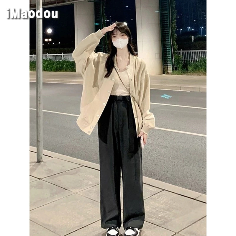 IMAODOU Áo Khoác Bóng Chày Vải Nhung Phong Cách retro Thời Trang Xuân Thu 2023 Mới