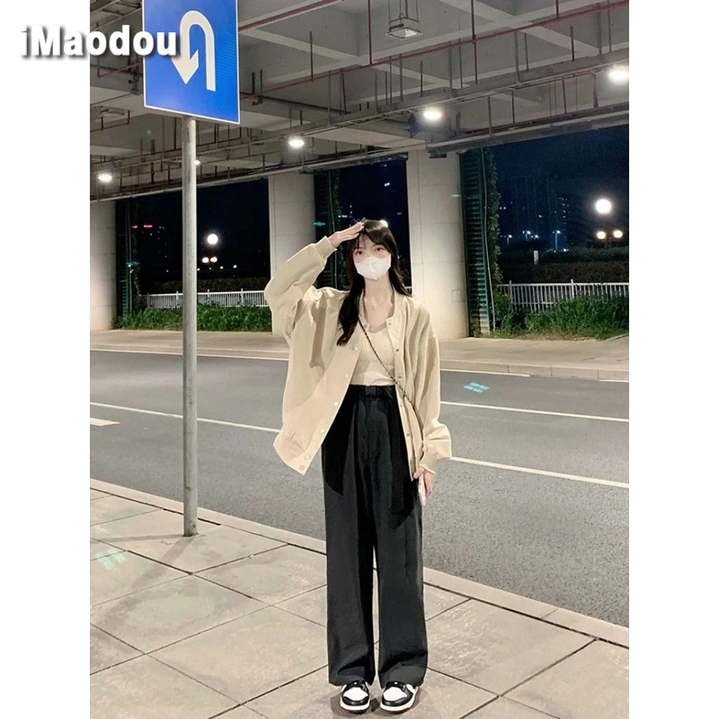 IMAODOU Áo Khoác Bóng Chày Vải Nhung Phong Cách retro Thời Trang Xuân Thu 2023 Mới