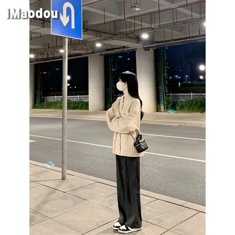 IMAODOU Áo Khoác Bóng Chày Vải Nhung Phong Cách retro Thời Trang Xuân Thu 2023 Mới