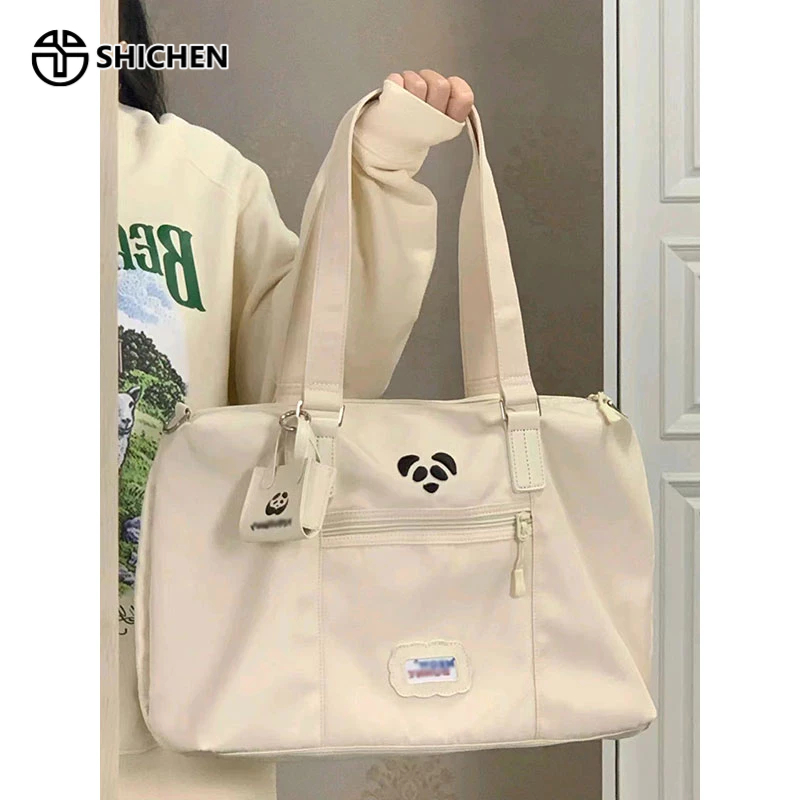 SHI CHEN Túi Xách tote Đeo Vai Sức Chứa Lớn Họa Tiết Gấu Trúc Dễ Thương Đơn Giản Dễ Phối Đồ Dành Cho Học Sinh Nữ