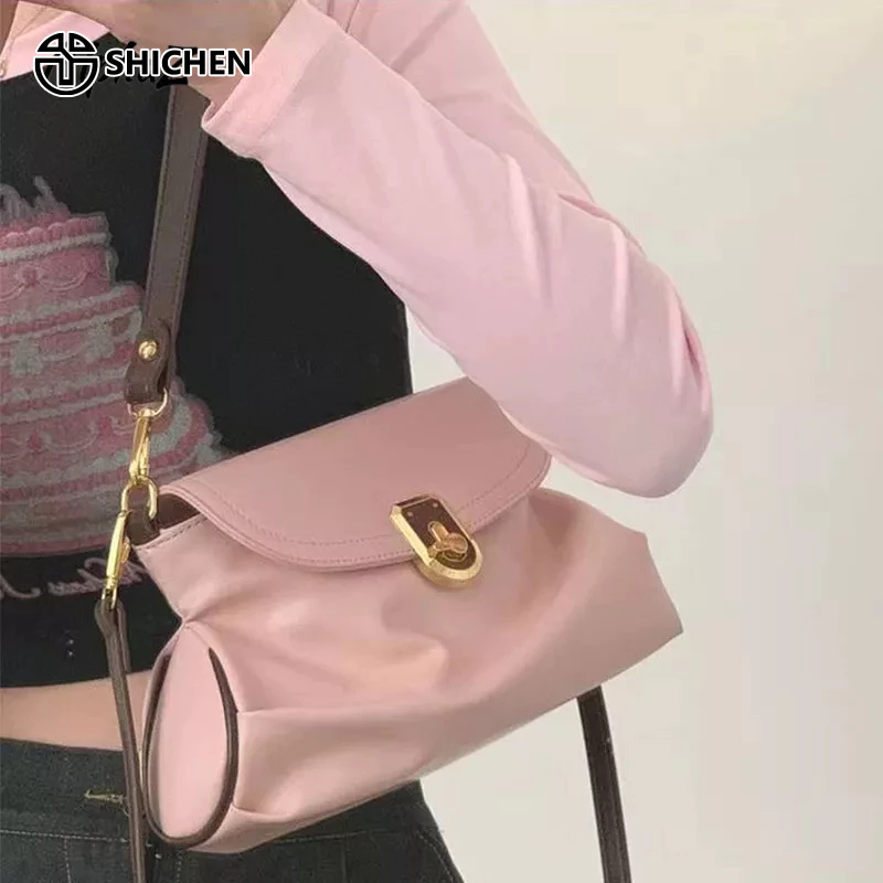 Shi chen basque Túi Xách Xếp Ly Màu Tương Phản Thiết Kế Di Động Thời Trang Và Đa Ứng Dụng