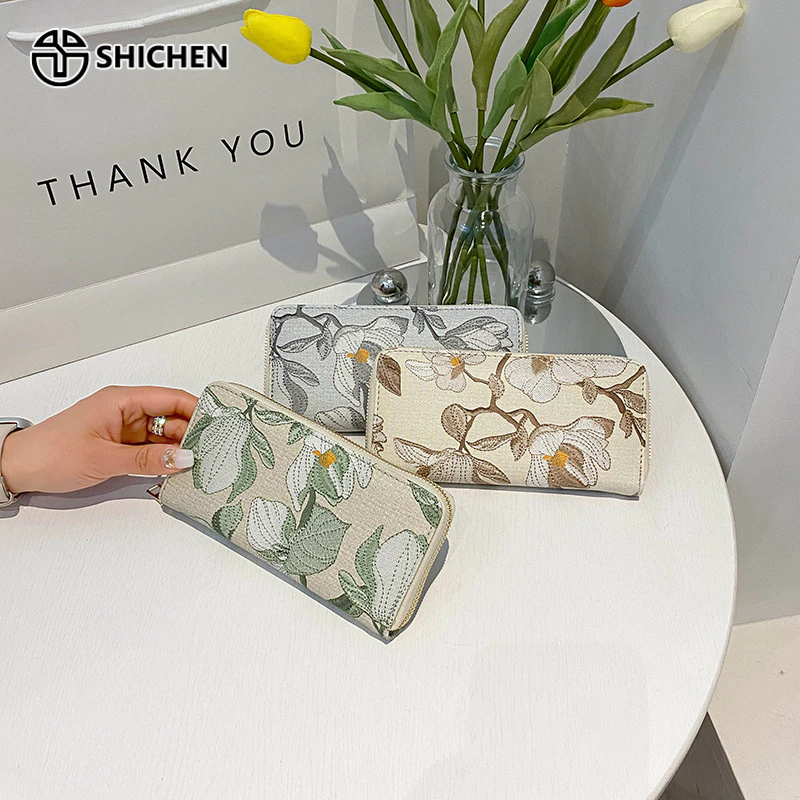 SHI CHEN Ví Da Dài Nhiều Ngăn Đa Năng In Họa Tiết Thời Trang Thường Ngày Dễ Phối Đồ Cho Nữ