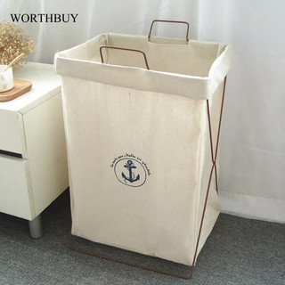 WORTHBUYGiỏ khung sắt WORTHBUT đựng quần áo bẩn / đồ dùng bằng cotton lanh chống thấm nước tiện dụng