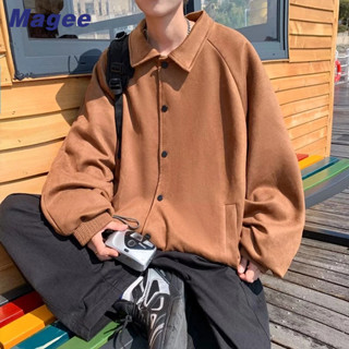 Magee Áo Khoác Da Lộn Tay Dài Cổ Vuông Phong Cách Hàn Quốc Thời Trang Cho Nam