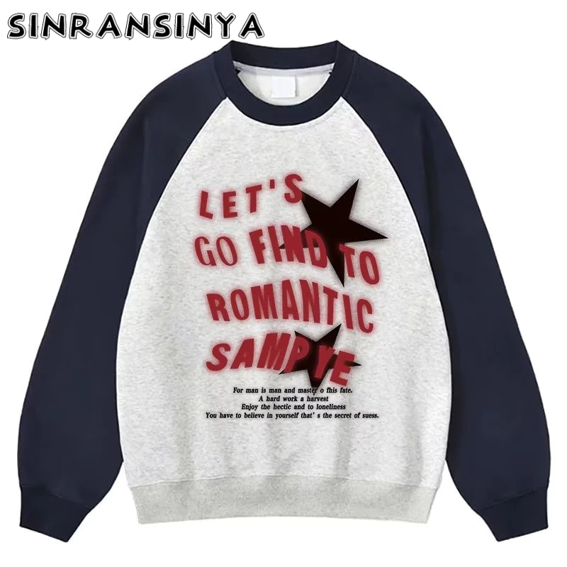 Sinransinya Áo sweater Cổ Tròn In Họa Tiết Ngôi Sao Năm Cánh Phối Màu retro Đường Phố Mỹ Chất Lượng Cao Cho Nam Và Nữ