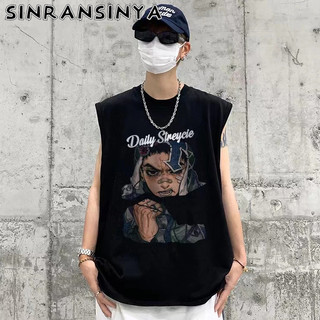 Sinransinya Áo tank top Cổ Tròn Nghệ Thuật Cao Cấp Phong Cách Đường Phố Mỹ Đơn Giản Thời Trang Cao Cấp Cho Nam