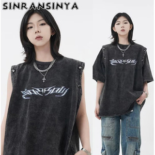  Áo thun SINRANSINYA tay ngắn dáng rộng phong cách retro thời trang
