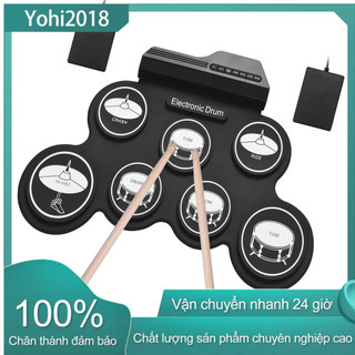 Trống điện tử cuộn silicon kỹ thuật số usb có 7 đệm trống và bàn đạp chân cho trẻ em mới bắt đầu