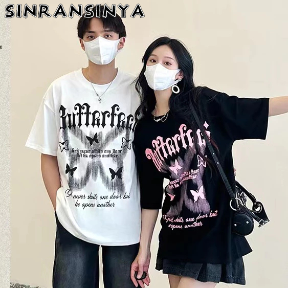 Sinransinya Áo Thun Tay Ngắn Cổ Tròn 5 / 4 In Hình Bướm Thời Trang Dành Cho Nam