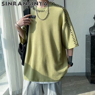 Sinransinya Áo Thun Nam Tay Ngắn Cổ Nhỏ Thời Trang Mùa Hè