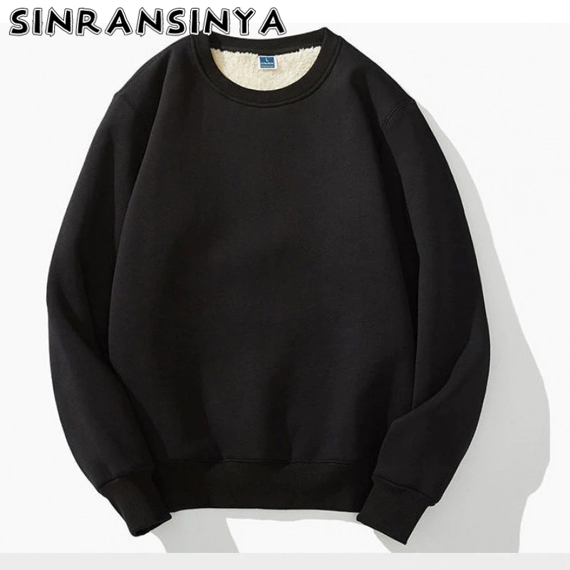 Áo sweater SINRANSINYA nhung lông cừu dày dặn cổ tròn thời trang thu đông cho nam giới trung niên