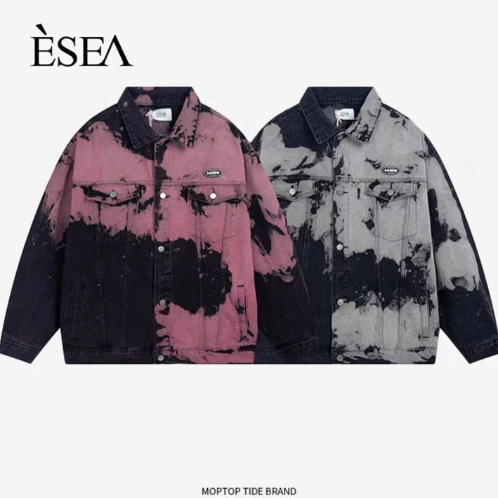 Esea Áo Khoác denim Tay Dài Nhuộm Màu Phong Cách retro Đường Phố Phổ Biến Thời Trang Dành Cho Nam Nữ Có Thể Mặc Cả Nam Và Nữ