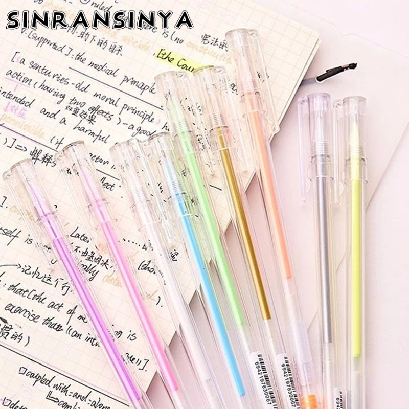 Sinransinyaglitter set Bút gel Màu Huỳnh Quang Dễ Thương Dùng Vẽ Phát Quang