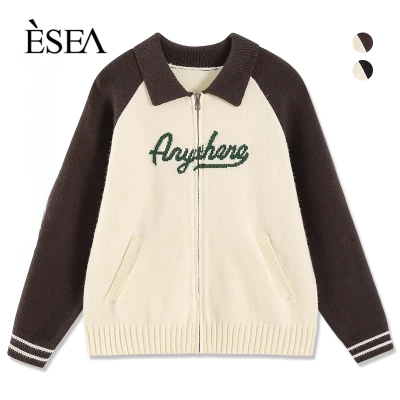 Esea Áo Khoác cardigan Dệt Kim Tay Dài In Chữ Phong Cách retro Mỹ Thời Trang Dành Cho Nam Nữ