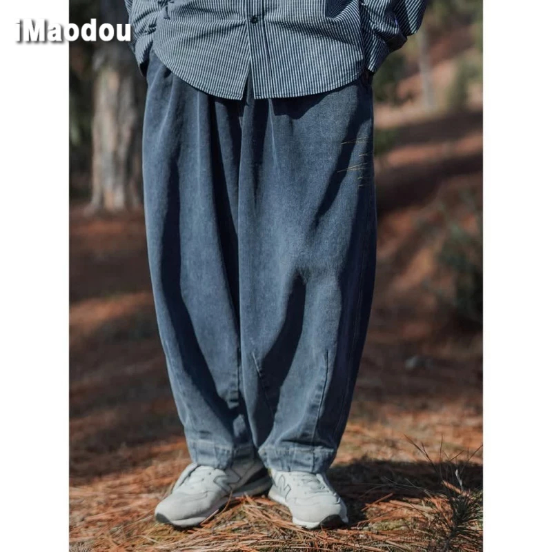 iMaodou Quần Jean Ống Rộng Lưng Thun Phong Cách retro Nhật Bản Cho Nam Nữ