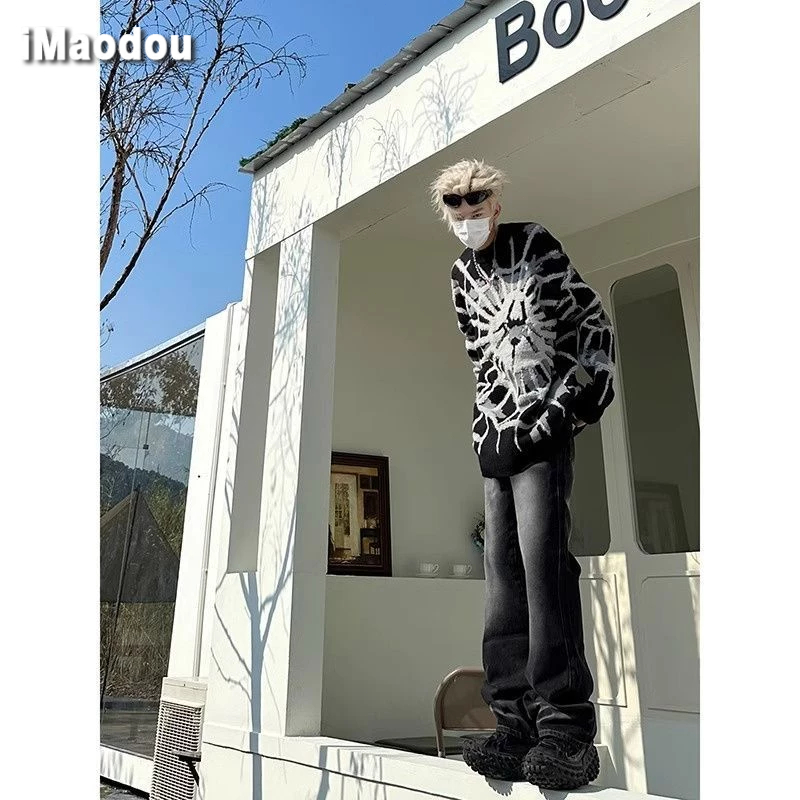 IMaodou Áo sweater Cổ Tròn Phong Cách Đường Phố Âu Mỹ Thời Trang Thu Đông Cho Nam