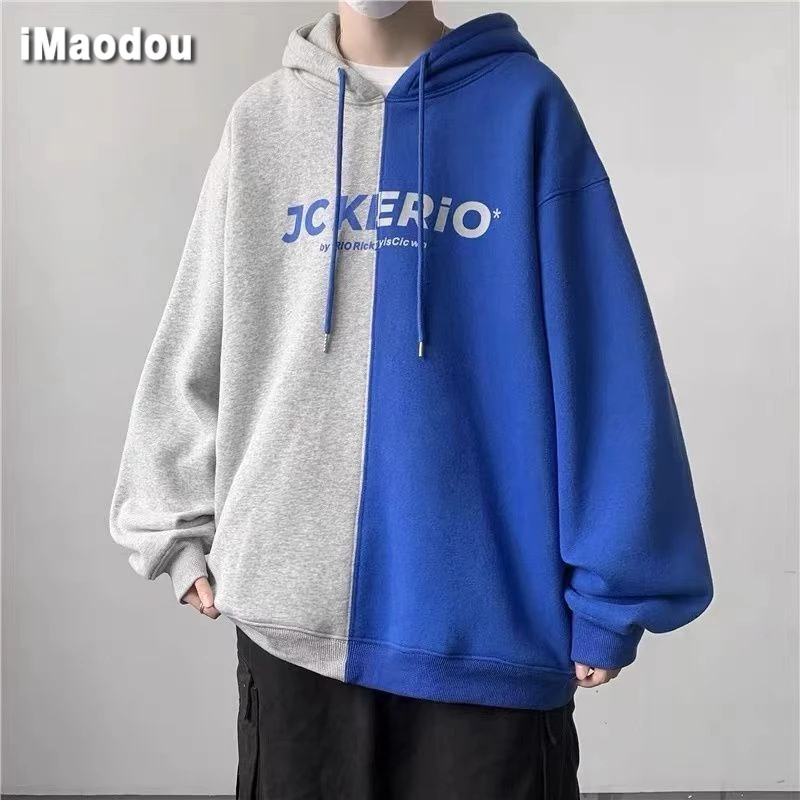 IMaodou Áo Hoodie Dáng Rộng Phối Màu Sắc Tương Phản Phong Cách hong kong Thời Trang Thu Đông Cho Nam