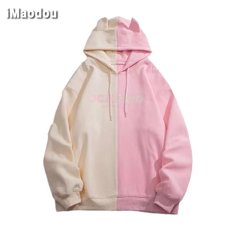 IMaodou Áo Hoodie Dáng Rộng Phối Màu Sắc Tương Phản Phong Cách hong kong Thời Trang Thu Đông Cho Nam