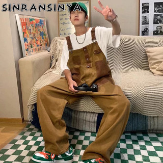Sinransinya Quần Yếm denim Dáng Rộng Phong Cách retro Mỹ Thời Trang Xuân Thu Dễ Phối Đồ Cho Nam