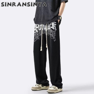  Quần dài SINRANSINYA ống rộng in chữ phong cách hip hop đường phố Mỹ thời trang cho nam 