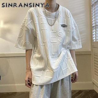 Sinransinya Áo Thun Tay Ngắn Dáng Rộng In Chữ Phong Cách Đường Phố Nhật Bản Thời Trang Mùa Hè Cho Nam
