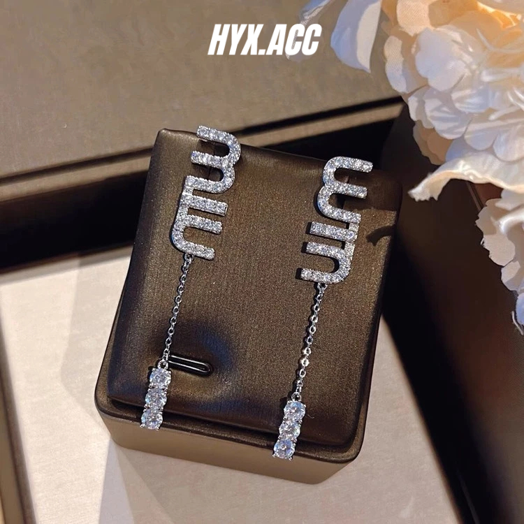 Bông Tai Nữ Bảng Chữ Cái Bông Tai [M1u] Bông Tai Viền Dài Bông Tai Zircon Thời Trang