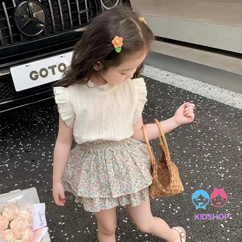 Set Đồ Mùa Hè Hai Món Bằng Vải cotton Phong Cách Mới 2023 Cho Bé Gái
