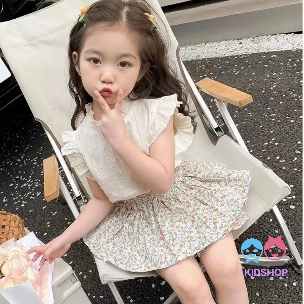 Set Đồ Mùa Hè Hai Món Bằng Vải cotton Phong Cách Mới 2023 Cho Bé Gái