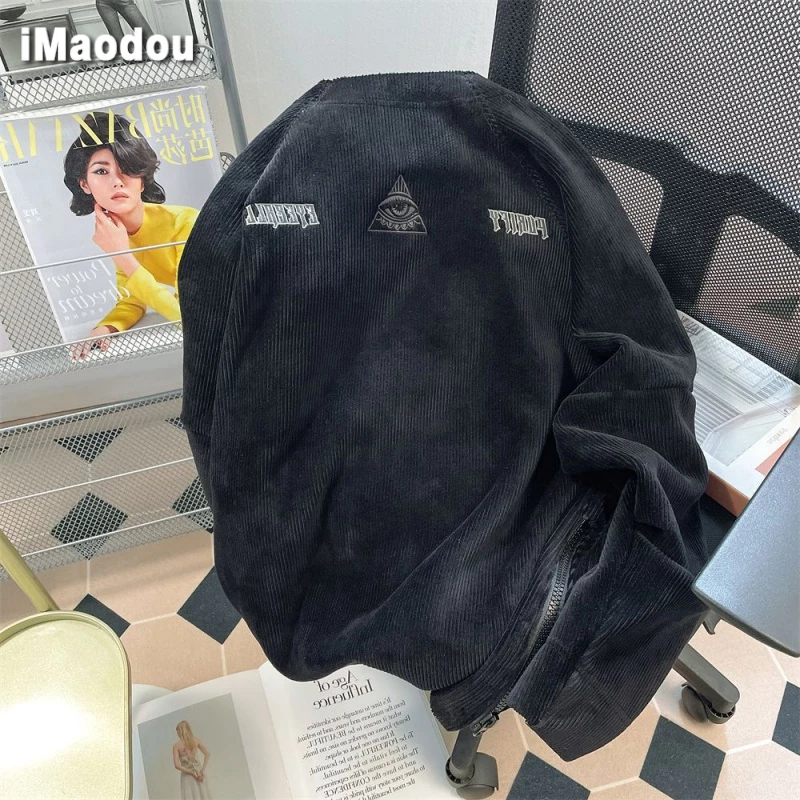 IMaodou Áo Khoác Màu Trơn Có Khóa Kéo Phong Cách Đường Phố Mỹ Cá Tính Cho Nam Nữ