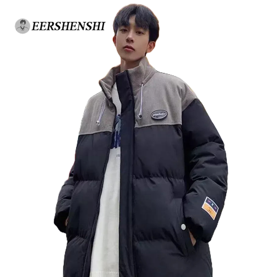 Eershenshi Áo Khoác cotton Nhung Dày Dáng Rộng Cổ Đứng Phong Cách Nhật Bản Cao Cấp Cho Nam
