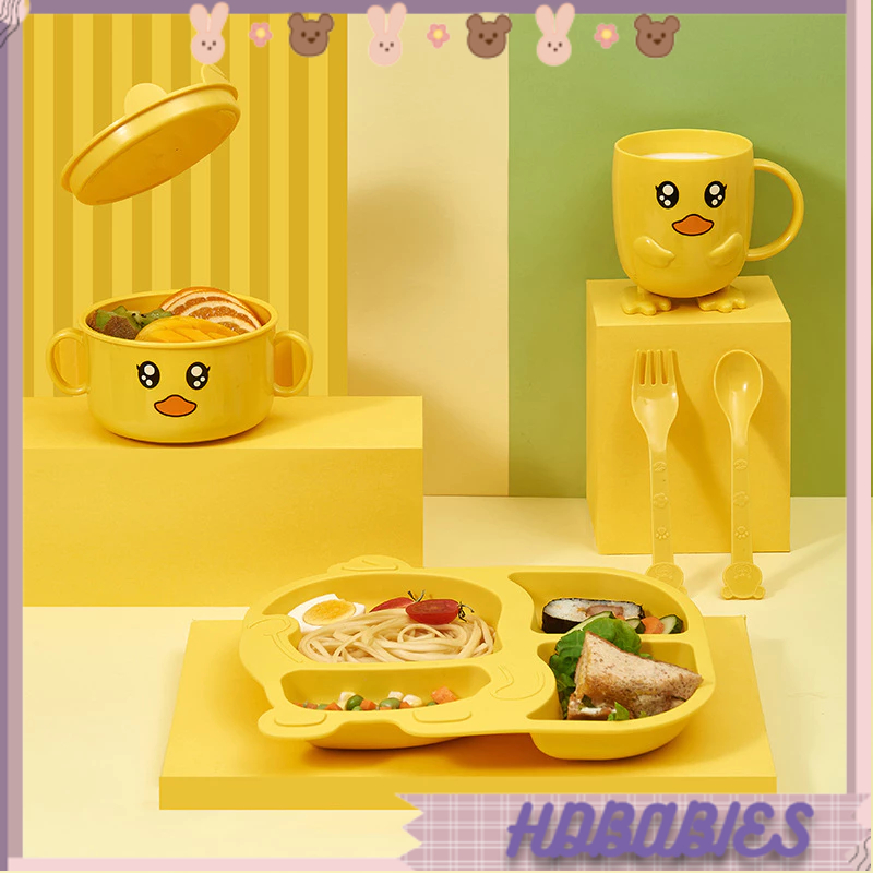 Trẻ em Bộ đồ ăn PP Dễ thương Hoạt hình Hình con Vịt Đồ dùng cho Nhà trẻ Mẫu giáo HDbabies