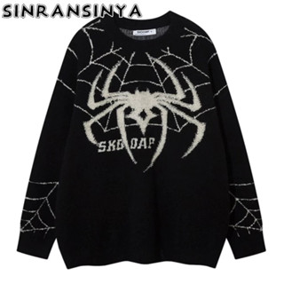 Áo sweater nam SINRANSINYA dệt kim dáng rộng màu tối cao cấp phong cách retro đường phố Mỹ